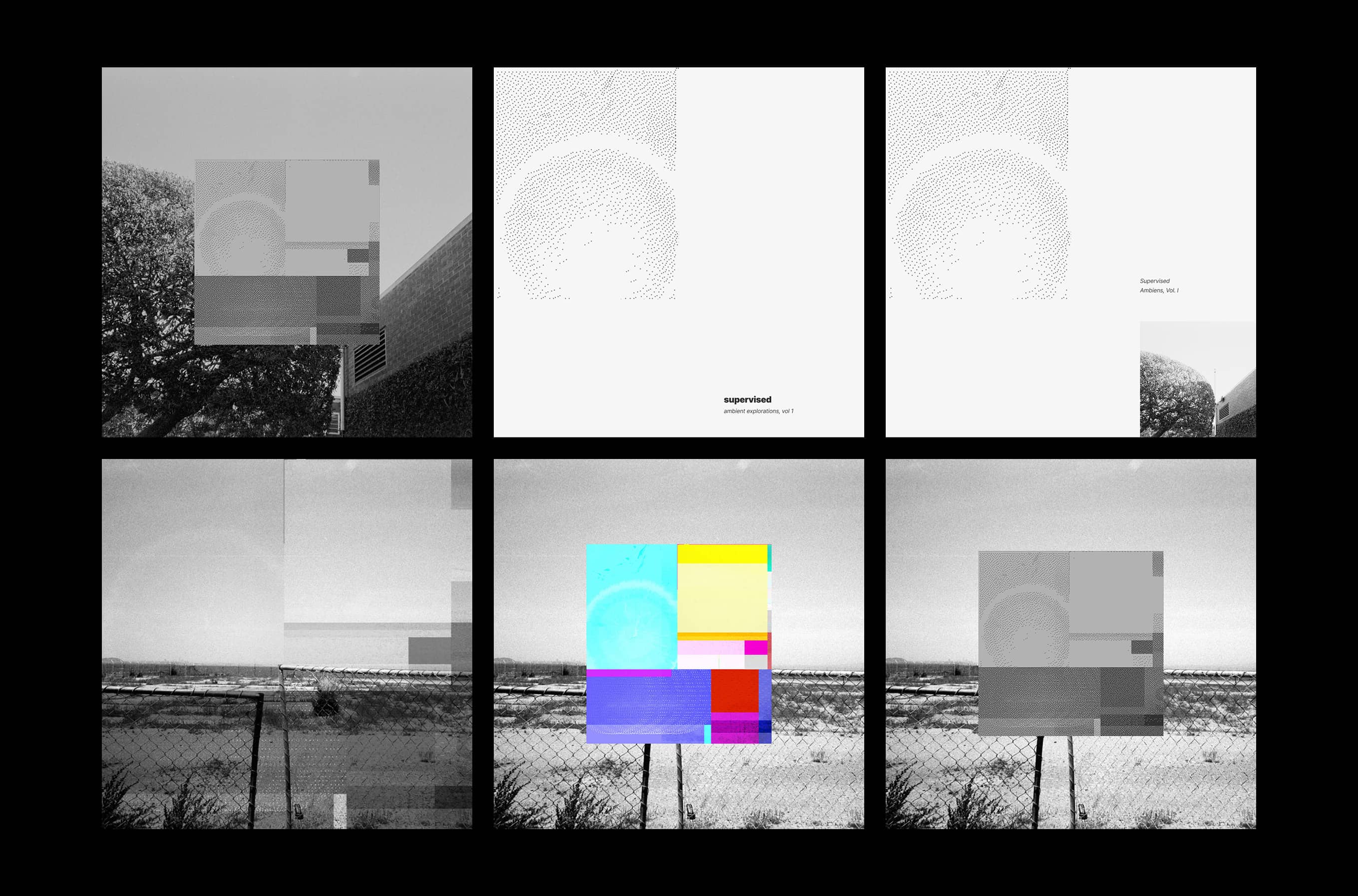 Early drafts. Exploring different photos and the use of text.