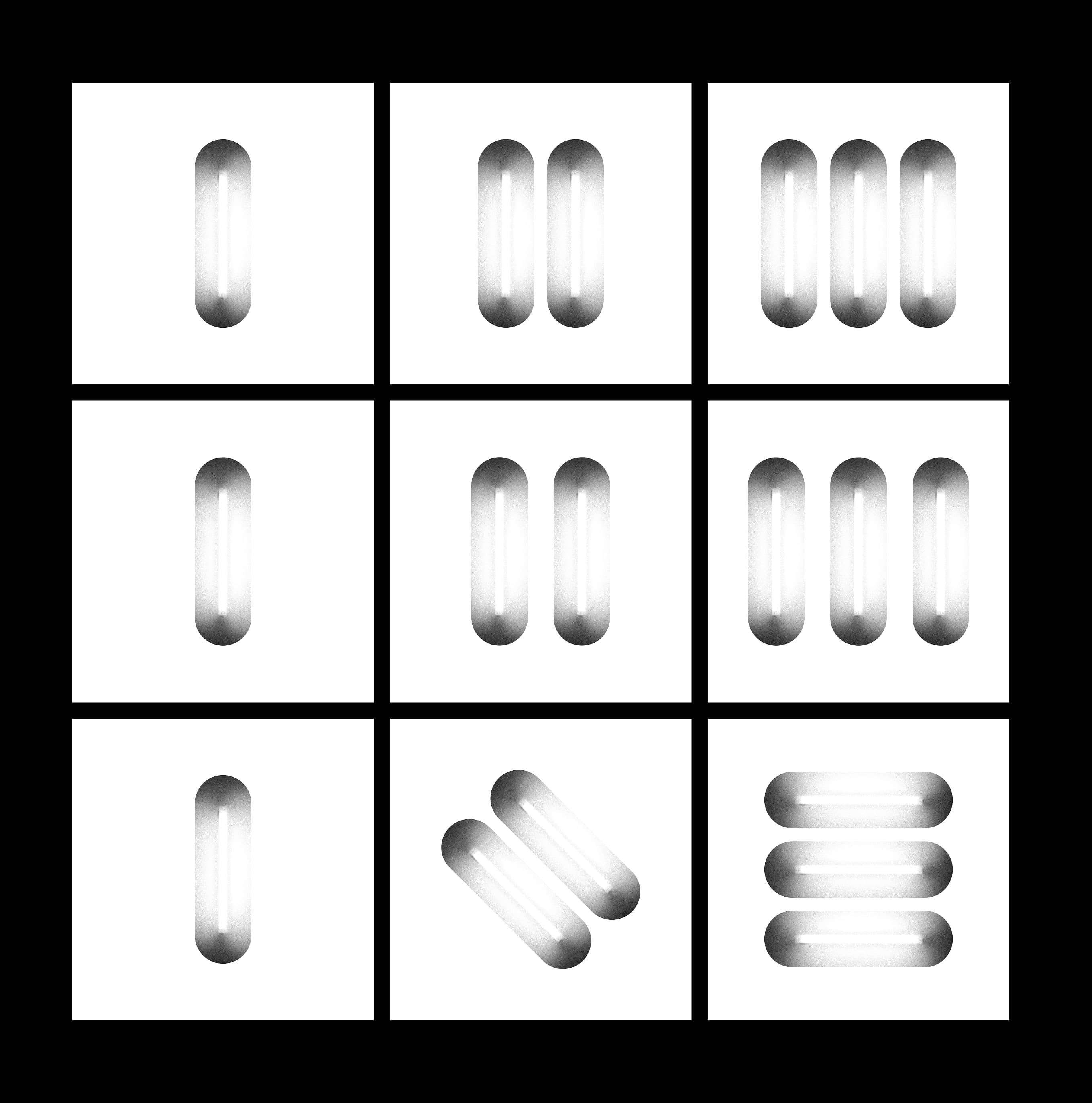 Trying rotation and spacings. Top: final final final. Middle: Bigger spacing. Bottom: Rotation.  