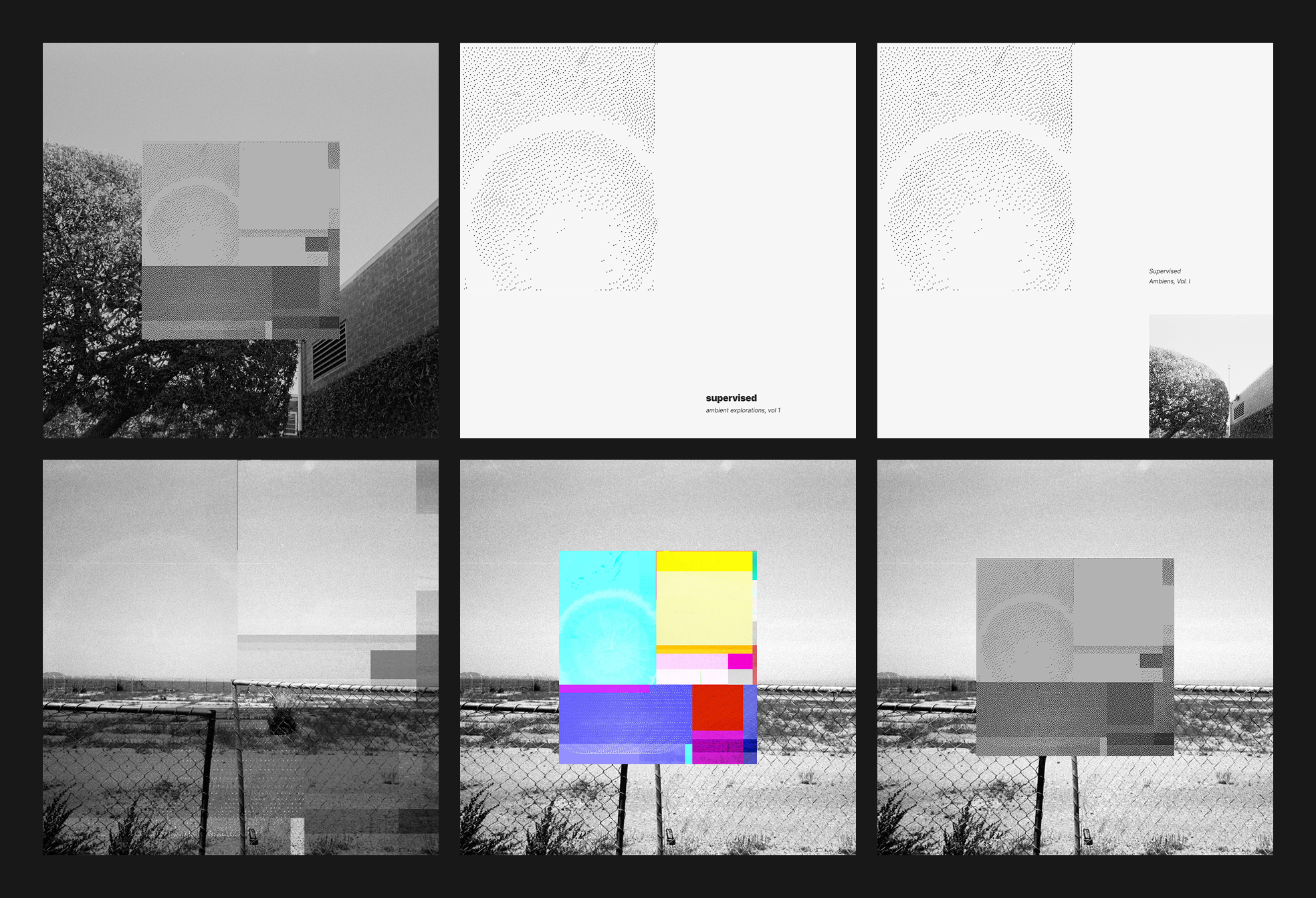 Early drafts. Exploring different photos and the use of text.