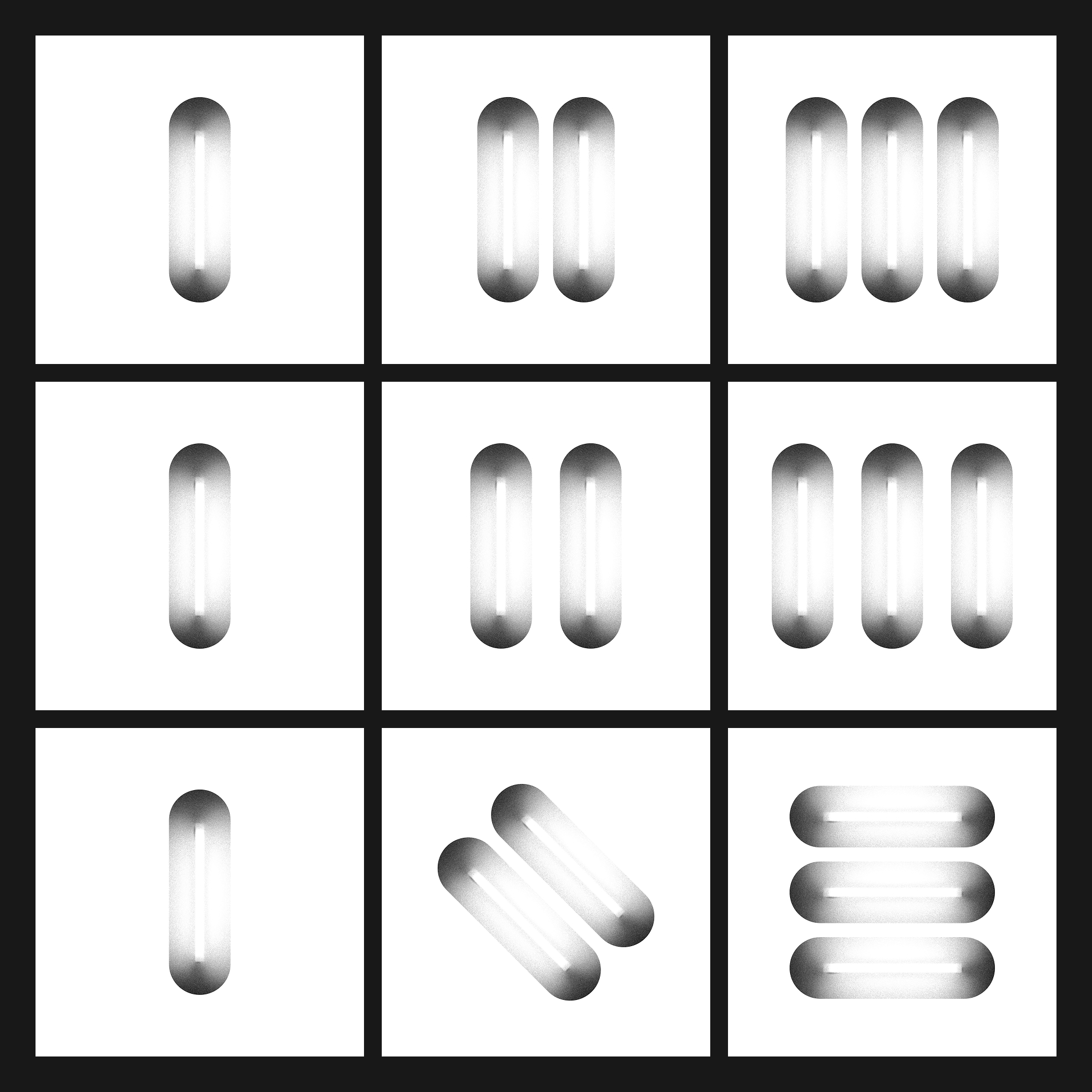 Trying rotation and spacings. Top: final final final. Middle: Bigger spacing. Bottom: Rotation.