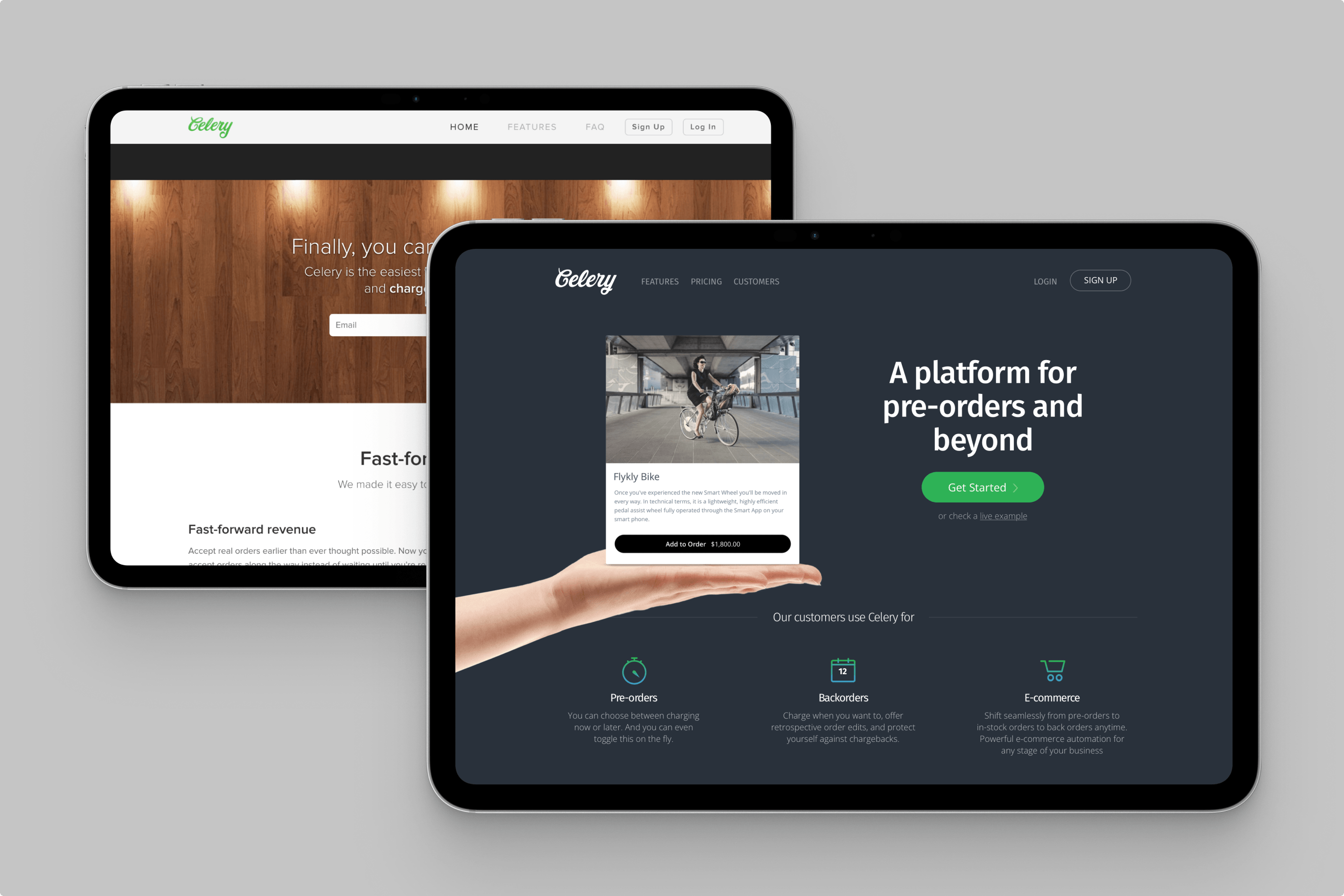 Marketing site before and after — from generic bootstrapped look to clear messaging that lifted conversion 3x.